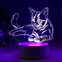 3D светильник «Котенок» LED белый, 3 режима цвета купить в Минске +375447651009
