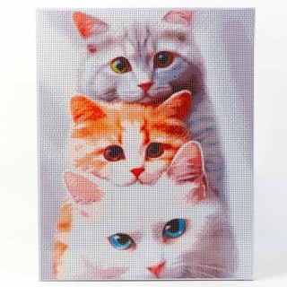 Алмазная вышивка «Три кота» на раме 40 х 50 см фото