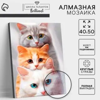 Алмазная вышивка «Три кота» на раме 40 х 50 см купить