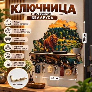 Ключница настенная «Сила Беларуси» с полкой для мелочей, 7 крючков купить