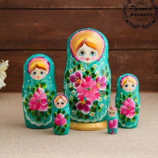 Матрешка «Василиса» бирюза 5 кукол купить в Минске +375447651009