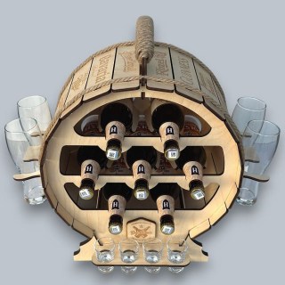 Мини-бар «Пивная бочка» с набором бокалов и рюмок фото