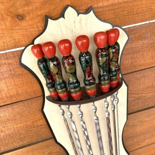Набор шампуров с деревянной ручкой на подставке «ХОХЛОМА» 7 штук Минск +375447651009
