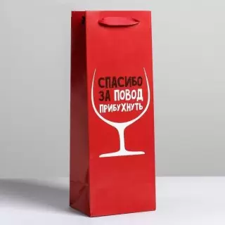 Пакет под бутылку «Спасибо за повод» 13 см х 36 см х 10 см Минск
