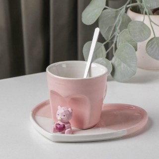 Подарочный чайный набор «Розовый мишка» на 1 персону: кружка, блюдце, ложка Минск +375447651009
