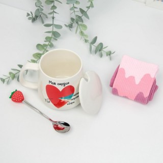 Подарочный кофейный набор «Мое сердце» на 1 персону: кружка, крышка, ложка, носки Минск +375447651009