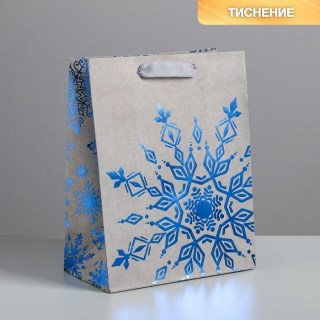 Подарочный крафтовый пакет «Снежинки» 18 × 23 × 10 см купить в Минске +375447651009