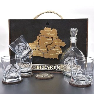 Подарочный набор мини-бар Whiskey «БЕЛАРУСЬ» бокалы + штоф, вид 1 фото