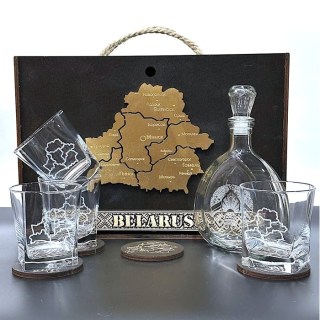 Подарочный набор мини-бар Whiskey «БЕЛАРУСЬ» бокалы + штоф, вид 3 фото