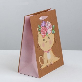 Подарочный пакет «Котик с цветами» 18 × 23 × 10 см купить Минск +375447651009