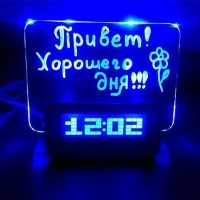Светящийся Led будильник с доской для записи с USB и хабом синий Минск +375447651009