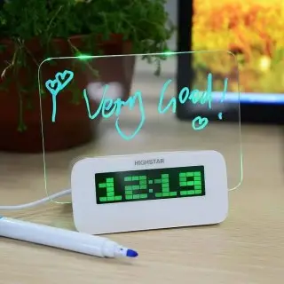 Светящийся Led будильник с доской для записи  зеленый купить