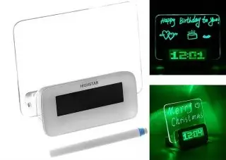 Светящийся Led будильник с доской для записи  зеленый фото