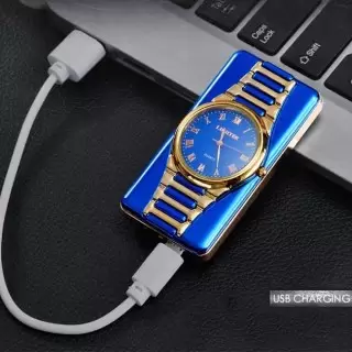 USB зажигалка «LIGHTER» с часами синяя Минск +375447651009