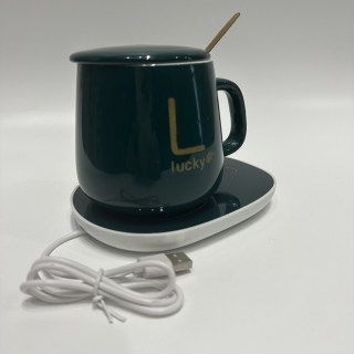 Уценка!Набор подарочный «Lucky» кружка с крышкой и ложкой+USB подогреватель, цвет зеленый фото