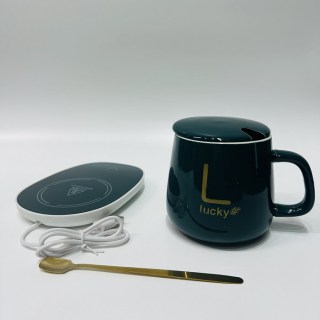 Уценка!Набор подарочный «Lucky» кружка с крышкой и ложкой+USB подогреватель, цвет зеленый купить